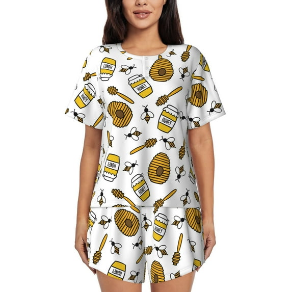 Naloa Honey Women's Short-Sleeved Pajama Set, Loungewear, Summer pajamas, Breathable Cozy - Medium