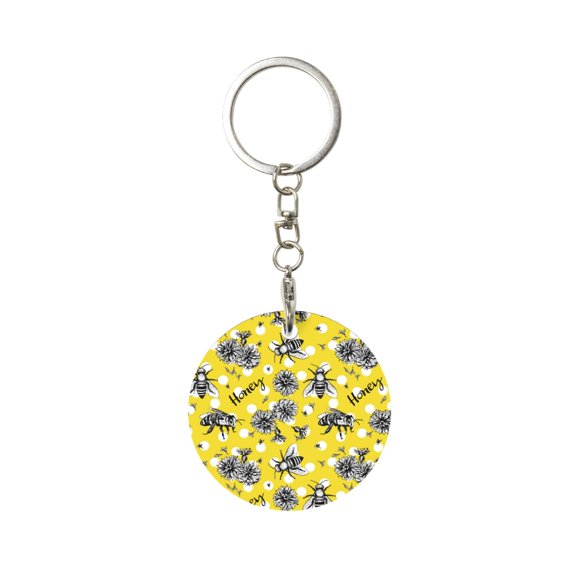 Naloa Honeybee Print Round Keychain Keychain Key Ring, Key Tag, Key Chain Bulk for Gift Accessories (Round)