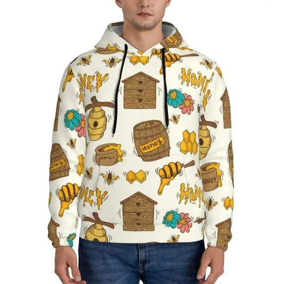 Naloa Honeycomb And Honey Men's Casual Hooded Collar Drawstring Hoodies Pullover Sweatshirts Casual Long Sleeve Shirts-3X-Large