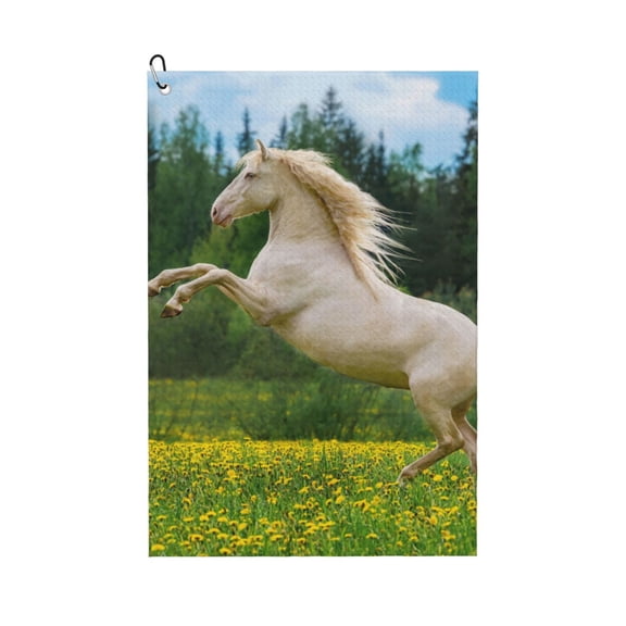Naloa Horse Rearing Up In The Field Golf Towel Golf Gift for Men and Women Golf Towel with Carabiner Clip to Quickly Remove Mud, Dirt and Sweat
