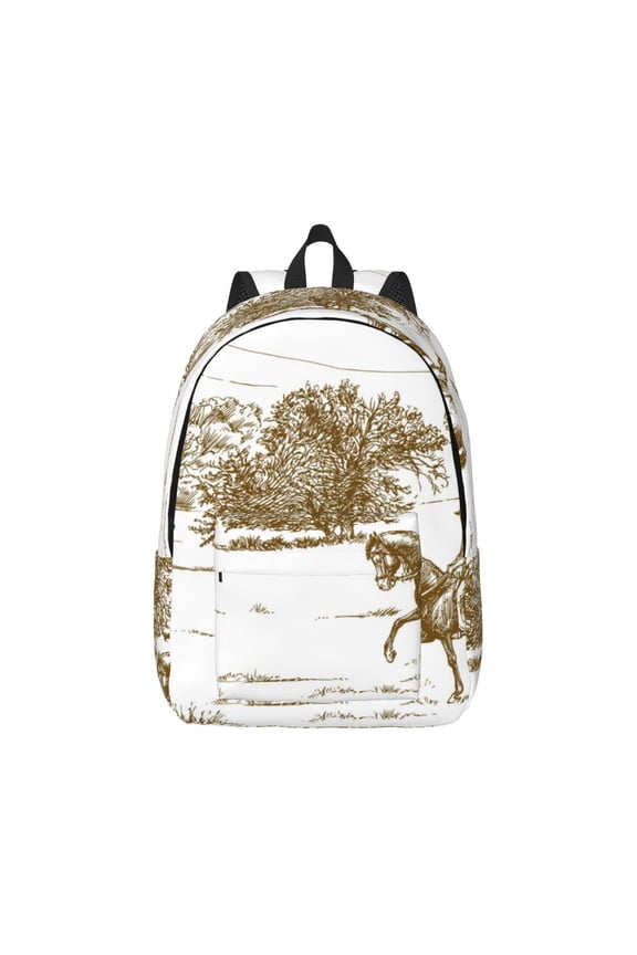 Horse Rider In Field Canvas Backpack for Men Women Rucksack Casual Travel Daypack College Tote Satchel Bookbag for Teens-Small