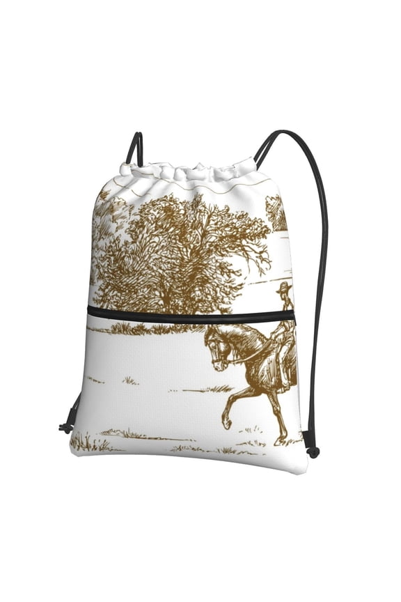 Horse Rider In Field Drawstring Backpack String Bag Cinch Water Resistant for Gym Shopping Sport Yoga