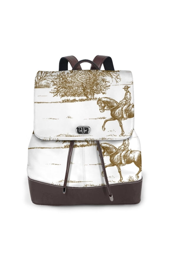 Naloa Horse Rider In Field Print Leather Backpack Purse for Women and Ladies,Shoulder Travel Daypacks Bags,Laptop Backpack for Women