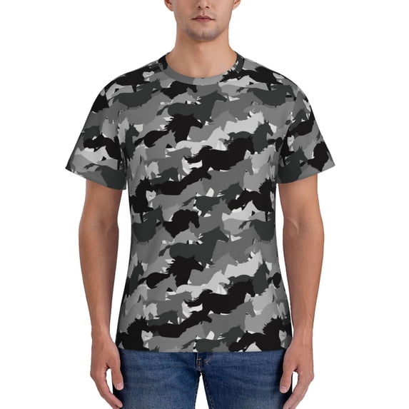 Naloa Horse Silhouette Men's T-Shirt Sport T-shirt Men's Basic Tee Casual Men's Shirt, Round Neck, Short Sleeves - X-Large