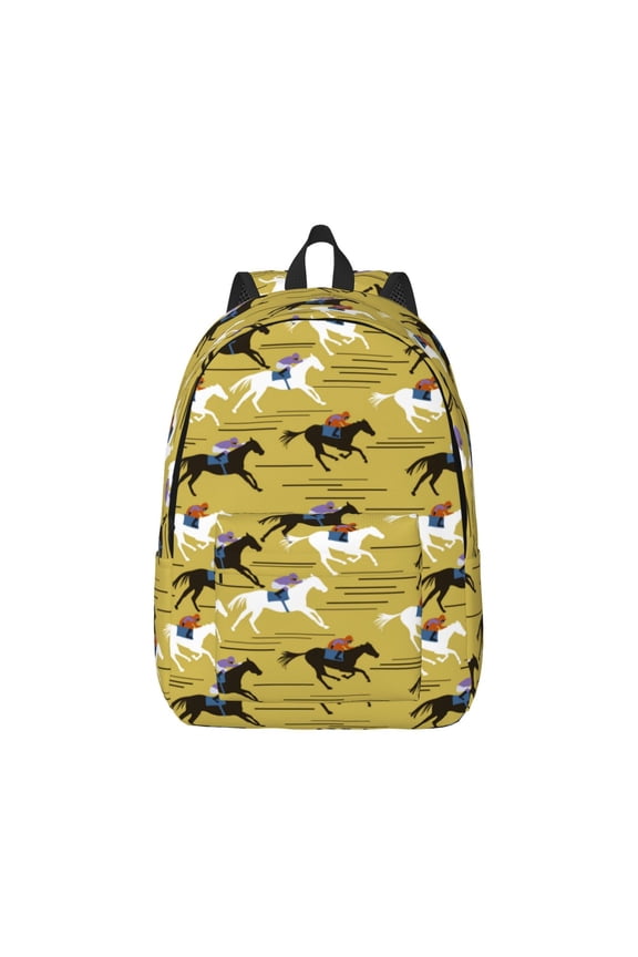 Horsemen In Horseraces Canvas Backpack for Men Women Rucksack Casual Travel Daypack College Tote Satchel Bookbag for Teens-Medium