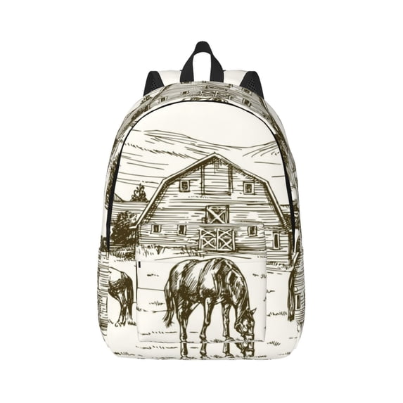 Naloa Horses Grazing On Meadow Canvas Backpack for Men Women Rucksack Casual Travel Daypack College Tote Satchel Bookbag for Teens-Medium
