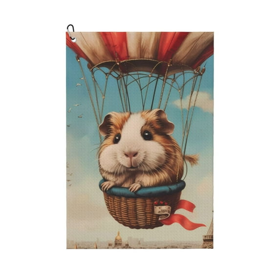 Naloa Hot Air Balloon Guinea Pig Golf Towel Golf Gift for Men and Women Golf Towel with Carabiner Clip to Quickly Remove Mud, Dirt and Sweat