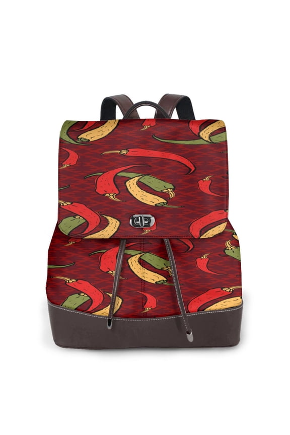 Naloa Hot Chili Print Leather Backpack Purse for Women and Ladies,Shoulder Travel Daypacks Bags,Laptop Backpack for Women