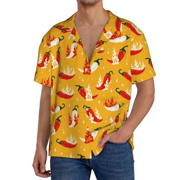 Naloa Hot Chilli Men's Loose Fit Cuban Collar Short-Sleeve Shirt, Hawaiian Shirts, Mens Shirts Casual for Everyday Wear Outings-Medium