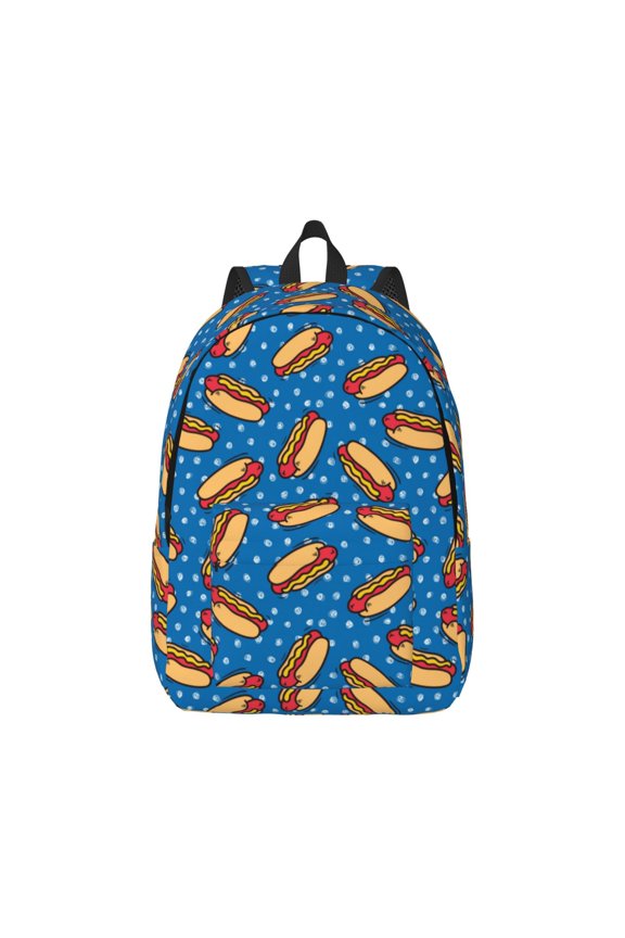 Hot Dog 1 Canvas Backpack for Men Women Rucksack Casual Travel Daypack College Tote Satchel Bookbag for Teens-Small