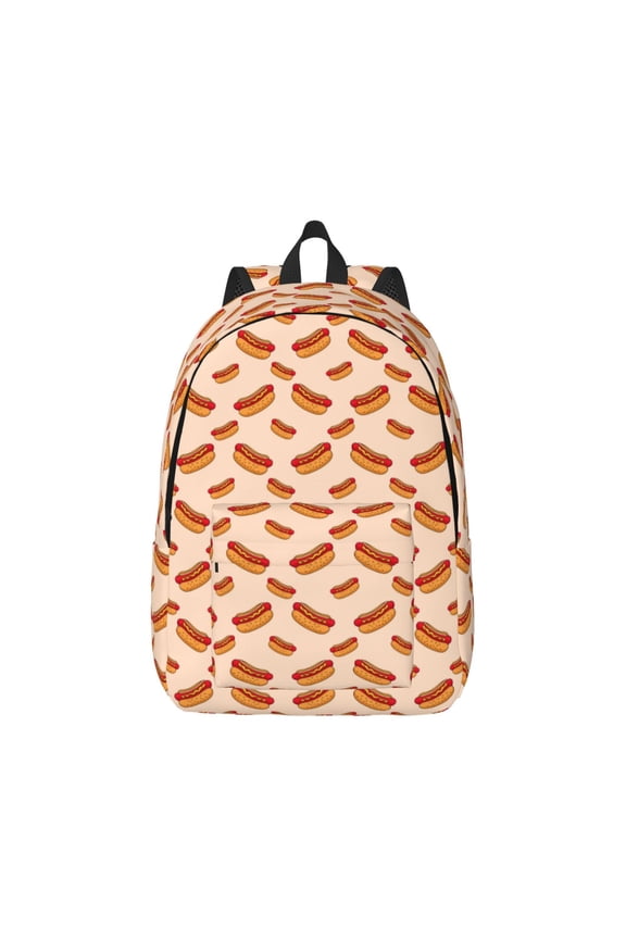 Hot Dog 2 Canvas Backpack for Men Women Rucksack Casual Travel Daypack College Tote Satchel Bookbag for Teens-Small