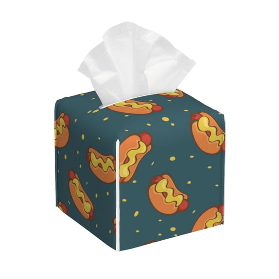 Naloa Hot Dog 6 Tissue Box Cover Leather Tissue Holder Square Facial Tissue Case for Bathroom, Vanity Countertop, Tabletop, Car