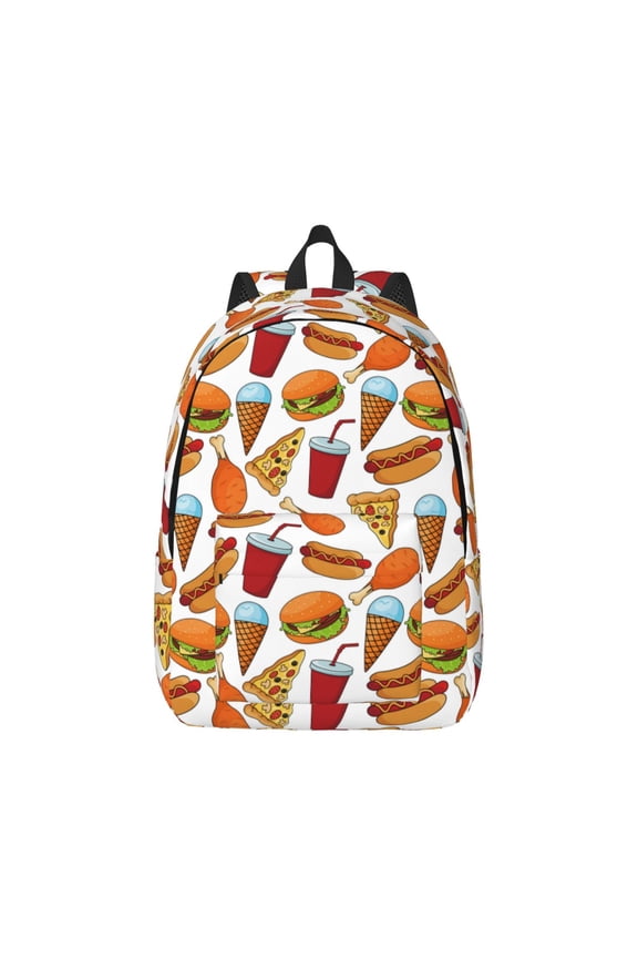 Hot Dog Burger Canvas Backpack for Men Women Rucksack Casual Travel Daypack College Tote Satchel Bookbag for Teens-Small
