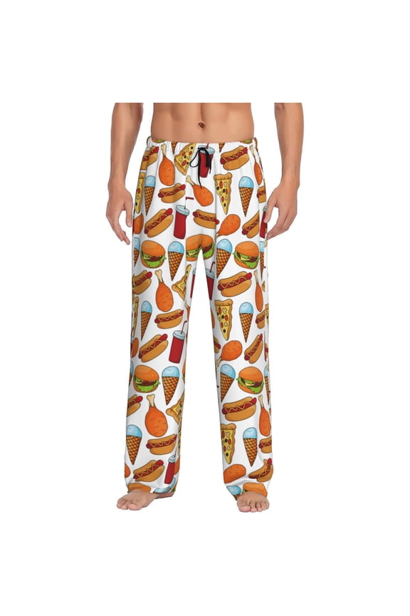Hot Dog Burger Pajama Pants Men, PJ Bottoms, Sleep & Lounge Pants-Medium