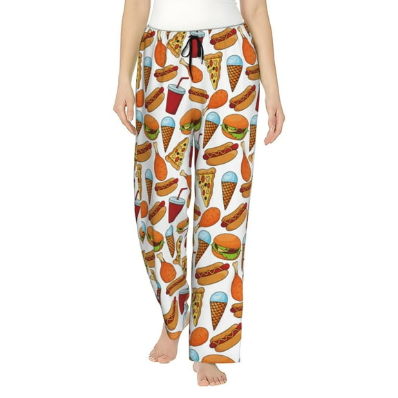 Naloa Hot Dog Burger Print Women’s Ultra-Soft Comfy Pajama Lounge Pants with Pockets & Drawstring