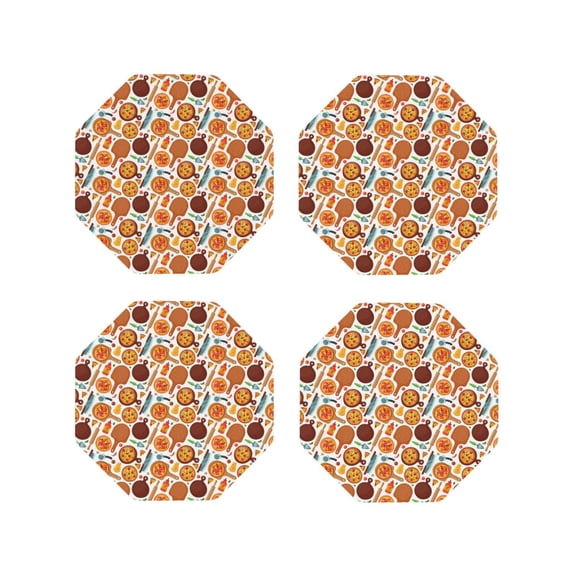 Naloa Hot Fresh Pizza Leather Coasters for Drinks, Durable Drink Coasters 4 Set for Tabletop Protection, Luxurious Home Décor and Housewarming Gift ( {designName})Octagon