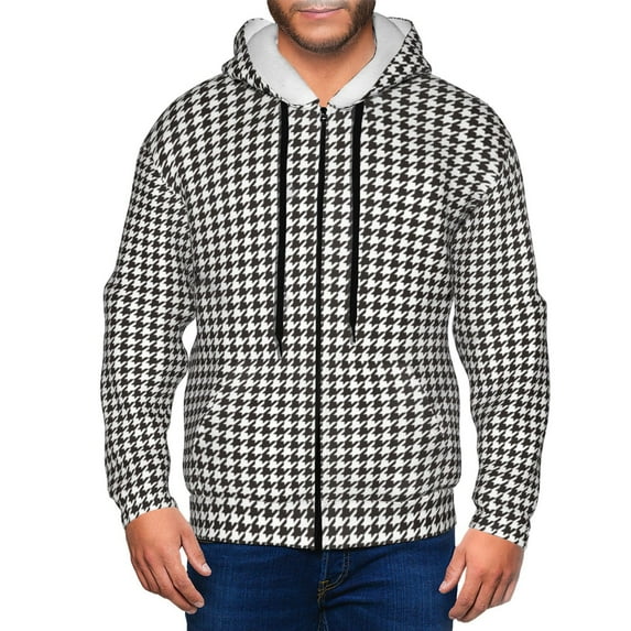 Naloa Houndstooth Black And White Men’s Hoodies, Zip up Hoodie, Sweatshirts,Hoodies for Men Sizes S-3XL-Large
