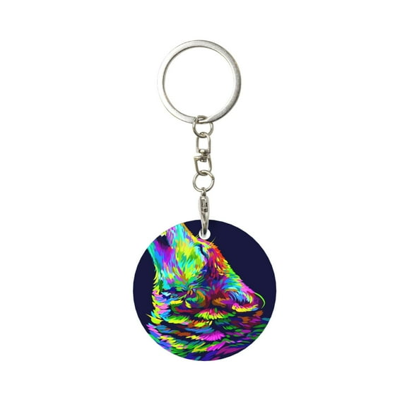 Naloa Howling Wolf Print Round Keychain Keychain Key Ring, Key Tag, Key Chain Bulk for Gift Accessories (Round)