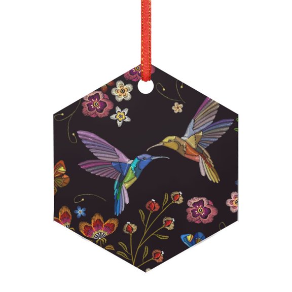 Naloa Humming Bird Acrylic Santa Tree Decorations Christmas Hanging Pendant for Christmas Winter New Year Party Hanging Decorations-Hexagon