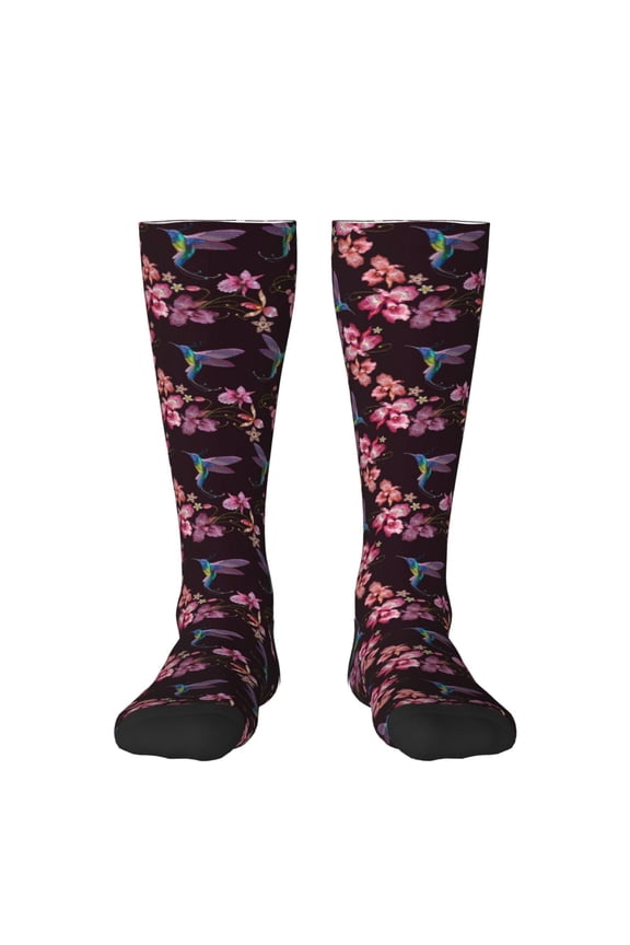 Humming Bird And Tropical Knee Socks, High Socks Long Stretchy Sock Women Knee High Stocking, Long Socks for Women