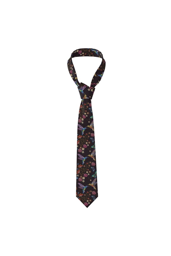 Humming Bird Print Solid Color Tie Formal Necktie for MenSuitable for business, daily life, work