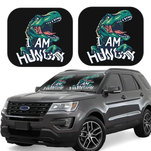Naloa Hungry Tyrannosaurus 2 Piece Foldable Car Sun Shades, Car Windshield Sunshade, Front Window Sunshade for Car, Truck, SUV - Small