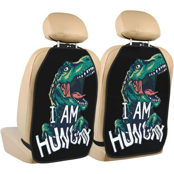 Naloa Hungry Tyrannosaurus 2Pcs Anti-Kick Back Seat Cover Kick Mat, Car Seat Protector with 3 Storage Pockets