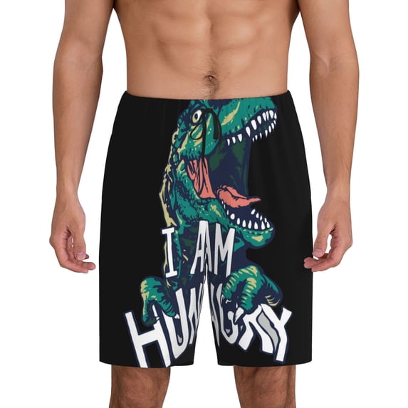 Naloa Hungry Tyrannosaurus Men's Short Pajama Pants, Lounge Comfort Shorts with Elasticized Waistband and Side Pockets - Medium