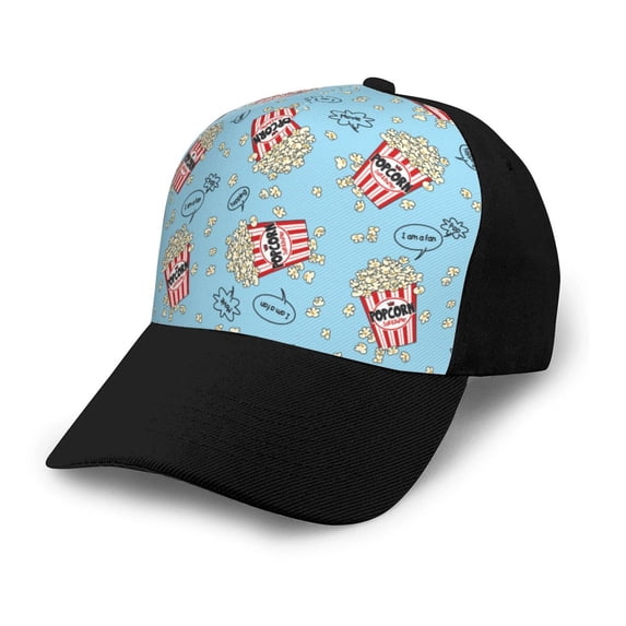 Naloa I Am A Fan Popcorn Adult adjustable Print Baseball Hat, Patchwork curved brim baseball capfor Men and Women, One Size