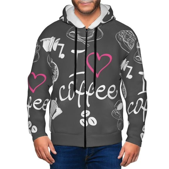 Naloa I Love Coffee Men’s Hoodies, Zip up Hoodie, Sweatshirts,Hoodies for Men Sizes S-3XL-Large