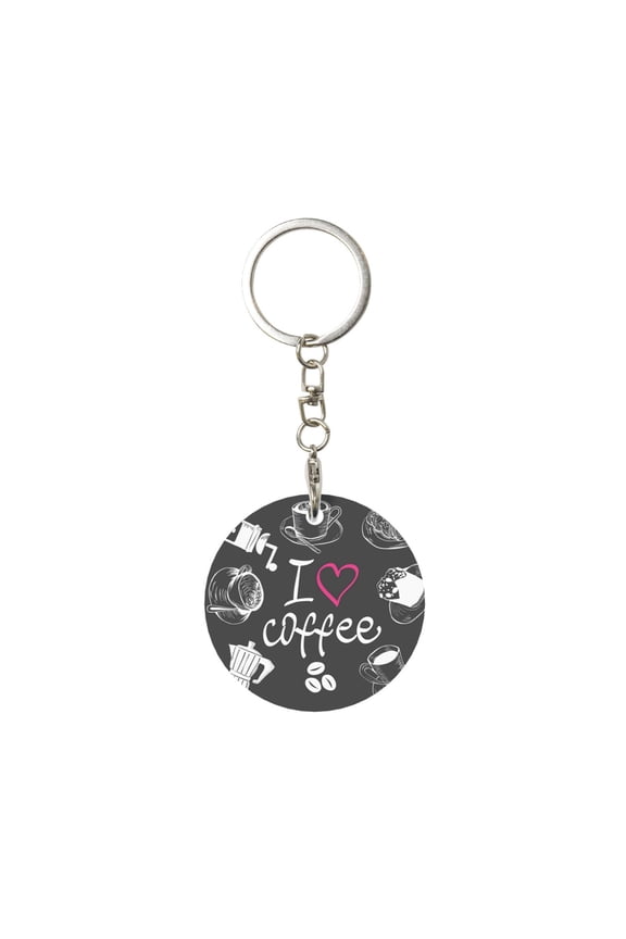 I Love Coffee Print Round Keychain Keychain Key Ring, Key Tag, Key Chain Bulk for Gift Accessories (Round)