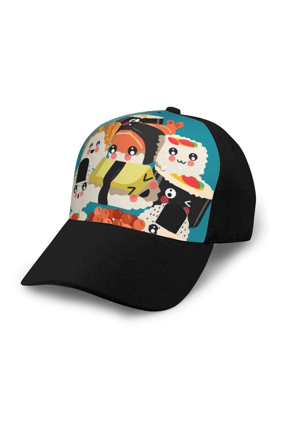 I Love Sushi Adult adjustable Print Baseball Hat, Patchwork curved brim baseball capfor Men and Women, One Size