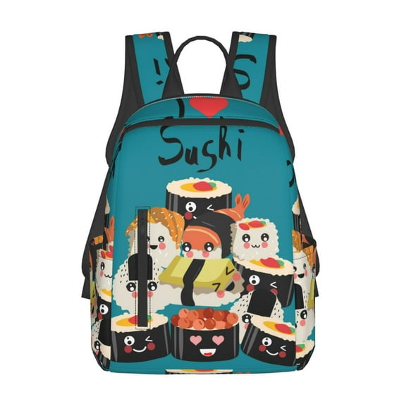 Naloa I Love Sushi Print Lightweight DayBackpack Suitable for school, work, shopping, travel, etc.