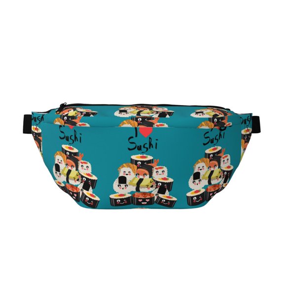 Naloa I Love Sushi Print Running Belts for Men Women,Running Fanny Pack with 2-Zipper Pockets,Waterproof Waist Pack for Travel Hiking Running Outdoor Sports