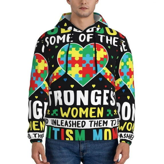 Naloa I Love With Autism Men's Casual Hooded Collar Drawstring Hoodies Pullover Sweatshirts Casual Long Sleeve Shirts-4X-Large