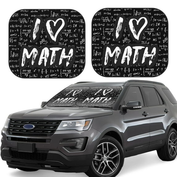 Naloa I love Math 2 Piece Foldable Car Sun Shades, Car Windshield Sunshade, Front Window Sunshade for Car, Truck, SUV - Medium