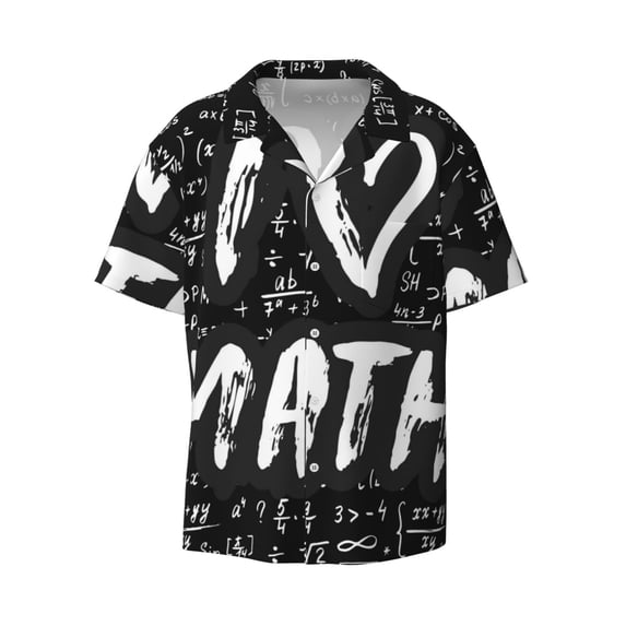 Naloa I love Math Men's Loose Fit Cuban Collar Short-Sleeve Shirt with Button-down and Chest Pocket for Everyday Wear Outings - Small