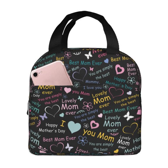 Naloa I love you Mom Print Lunch Box for Women Men,Insulated Lunch Bag,Lunchbox,Thermal Leakproof Cooler,Reusable Lunch Tote Bag for Work School Travel Picnic
