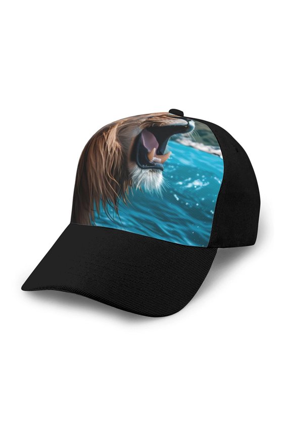 Ice Blue Coastal Lion Adult adjustable Print Baseball Hat, Patchwork curved brim baseball capfor Men and Women, One Size