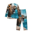 thumbnail image 1 of Naloa Ice Blue Coastal Lion Men’s Pajamas Set - Long Sleeve Button Down Sleep Shirt and Pajama Bottoms Sleepwear Set-XX-Large, 1 of 7