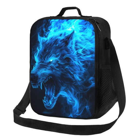 Naloa Ice Blue Fire Wolf Lunch box Lunch bag for men women Large capacity Lunchbox Insulated Lunch bag Lunch box cooler