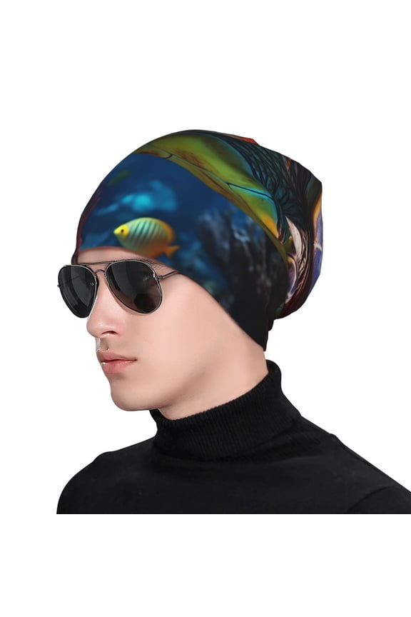 Ice Blue Ocean Sea Turtle Soft Beanie Hat, Knit Beanie Daily Beanie in Fine Knit for Women Men Winter Travel, Outdoor
