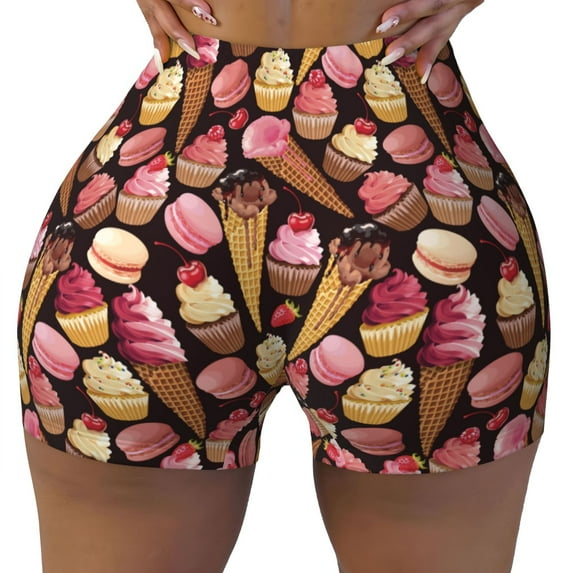 Naloa Ice Cream Cake Biker Shorts for Women Seamless Scrunch Short Women’s Yoga Shorts for Gym Running Sport Shorts - XX-Large
