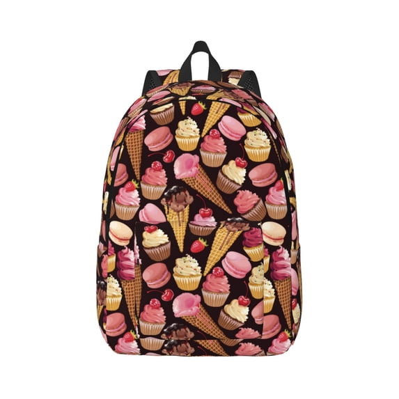 Naloa Ice Cream Cake Canvas Backpack for Men Women Rucksack Casual Travel Daypack College Tote Satchel Bookbag for Teens-Small