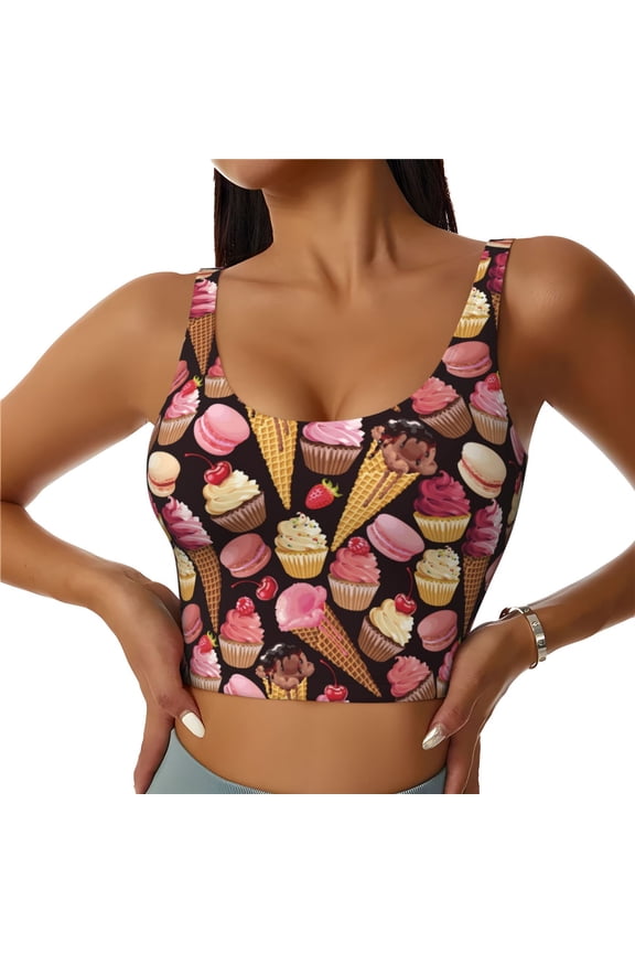 Ice Cream Cake Sports Bras for Women, High Support Bra with Removable Pads, Comfortable - Medium