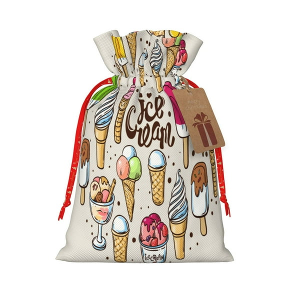 Naloa Ice Cream Drawstring Christmas Bags, 3D Xmas Gift Bags, Christmas Wrapping Bags, Xmas Goodie Bags, Treat Pouch Bags, Party Favor Bags-Medium