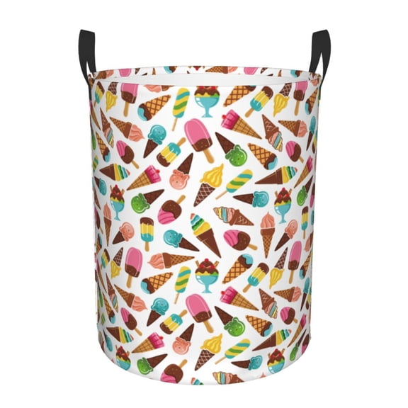 Naloa Ice Cream Popsicles Large Laundry Basket Waterproof Round Collapsible Storage bin with Handles for Hamper Kids Room,Toy Storage
