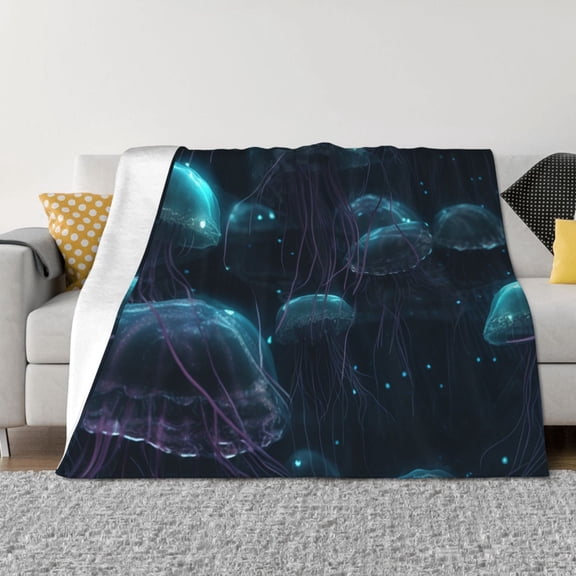 Naloa Ice blue light spot jellyfish Flannel Fleece Throw Blanket for Bed Couch, Thick Blanket - All Seasons Suitable for Women, Men and Kids-50"x40"
