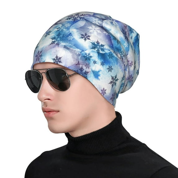 Naloa Icy Blue Snowflakes Soft Beanie Hat, Knit Beanie Daily Beanie in Fine Knit for Women Men Winter Travel, Outdoor
