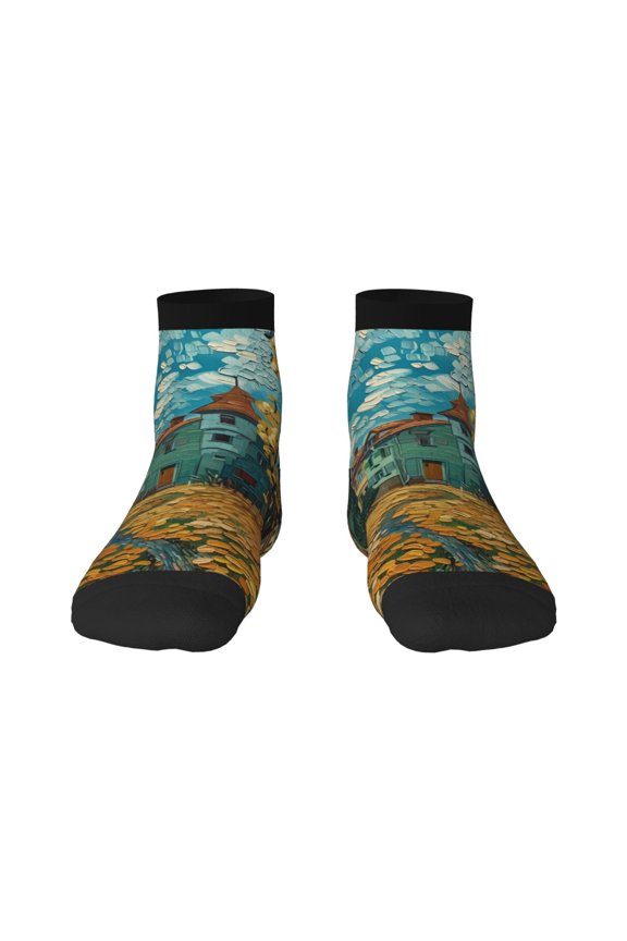 Impressionist Village Sky Ankle Socks for Women Non Slip Socks No Show Socks Classic Low Cut Casual Socks Casual Socks